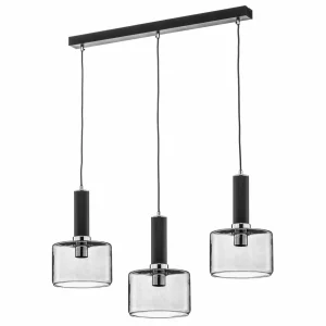 Best Jupiter Suspension Viva, fumée/noire/chromée, à 3 lampes