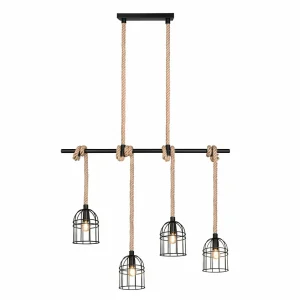 Discount Reality Leuchten Suspension Wodan en sisal 4 lampes, hauteur 150 cm