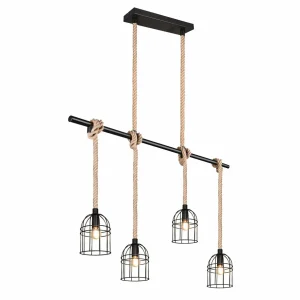 Discount Reality Leuchten Suspension Wodan en sisal 4 lampes, hauteur 150 cm