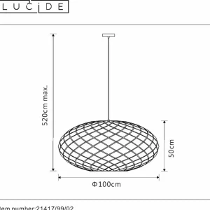 Outlet Lucide Suspension Wolfram, abat-jour ovale, 100 cm, dorée