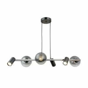Discount Lucea Suspension Zerde 3+3, noire-chromée, à 6 lampes