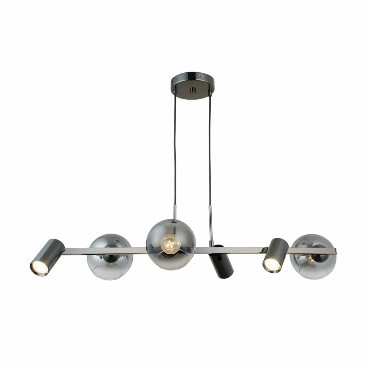 suspension_zerde__noirechrome___lampes_1.webp Discount Lucea Suspension Zerde 3+3, noire-chromée, à 6 lampes